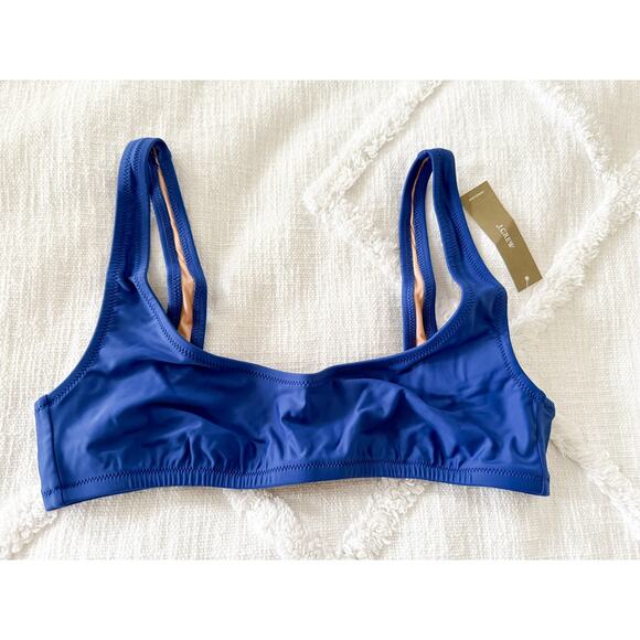 J. Crew | NWT | Heritage scoopneck bikini top in Blue | Sz M - Picture 2 of 8